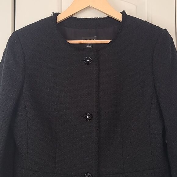 Ann Taylor Black Tweed Flared Peplum Blazer Jacket Size 6 - Picture 2 of 11